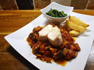 Steamed Hake over Roasted Rat