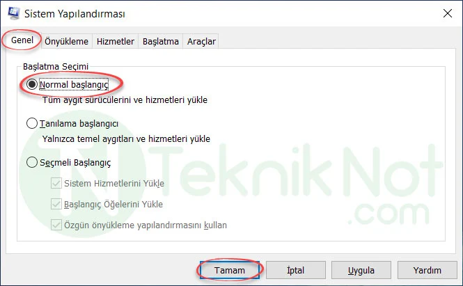 msconfig ile Sınama Modunu Kapatma