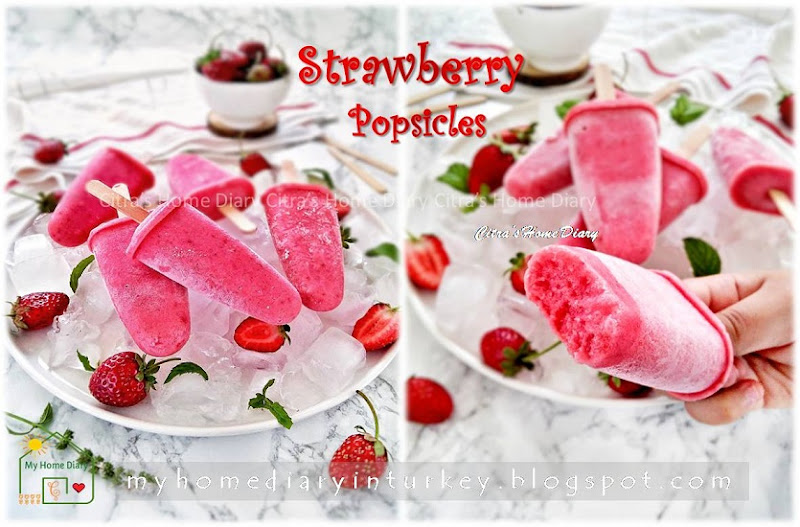 Strawberry Popsicles / Strawberry Ice pops | Çitra's Home Diary. #strawberrypopsicle #icepops #strawberryidea #dessert #popsicles #summerbeverage #kidsfriendlyrecipe