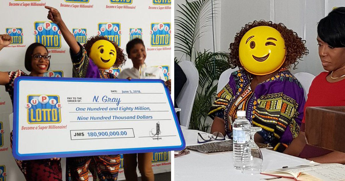 Lottery winner wears winking emoji mask so no one can ever bother her