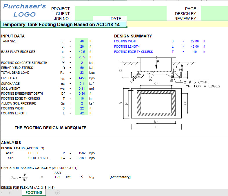 Temporary Tank Footing Design Based on ACI 318-14