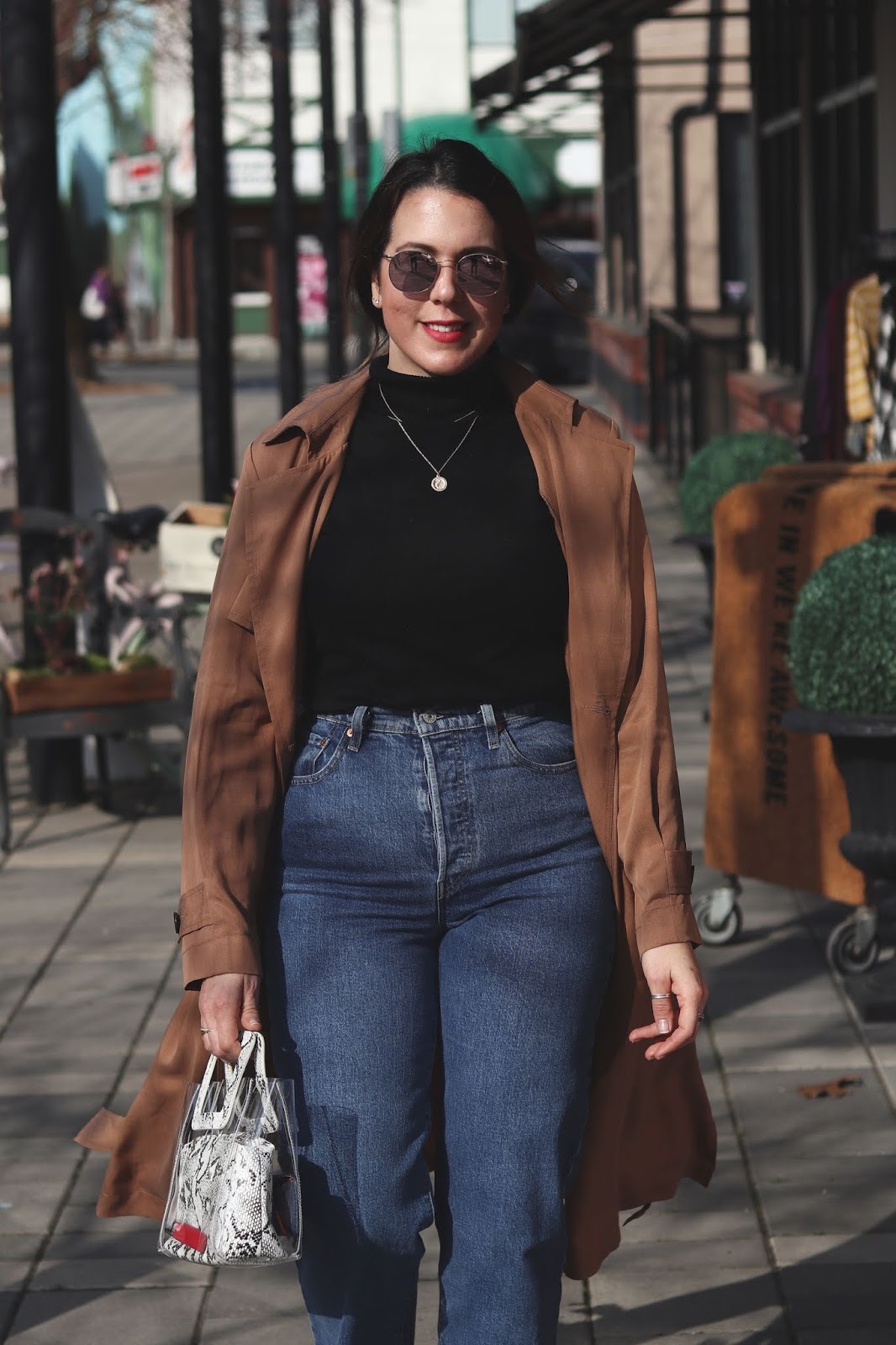 Le Chateau trench coat spring outfit idea levi's ribcage jeans bailey nelson sunglasses vancouver blogger aleesha harris