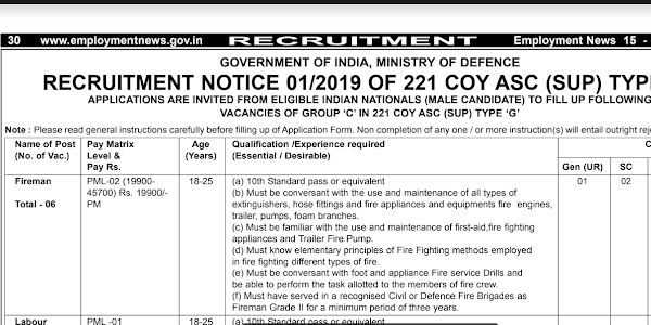221 COY ASC (SUP) TYPE “G”  Previous Year Question Papers and Syllabus 2019
