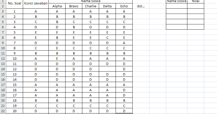 Rumus Excel Menghitung Nilai Soal Pilihan Ganda