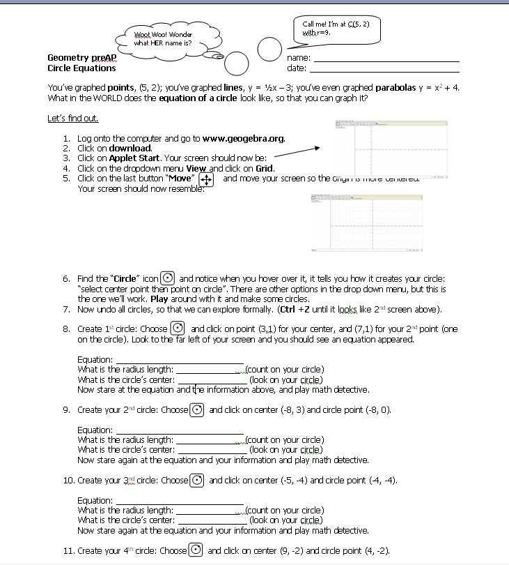 Math Teacher Mambo Circle Equation Exploration on GeoGebra