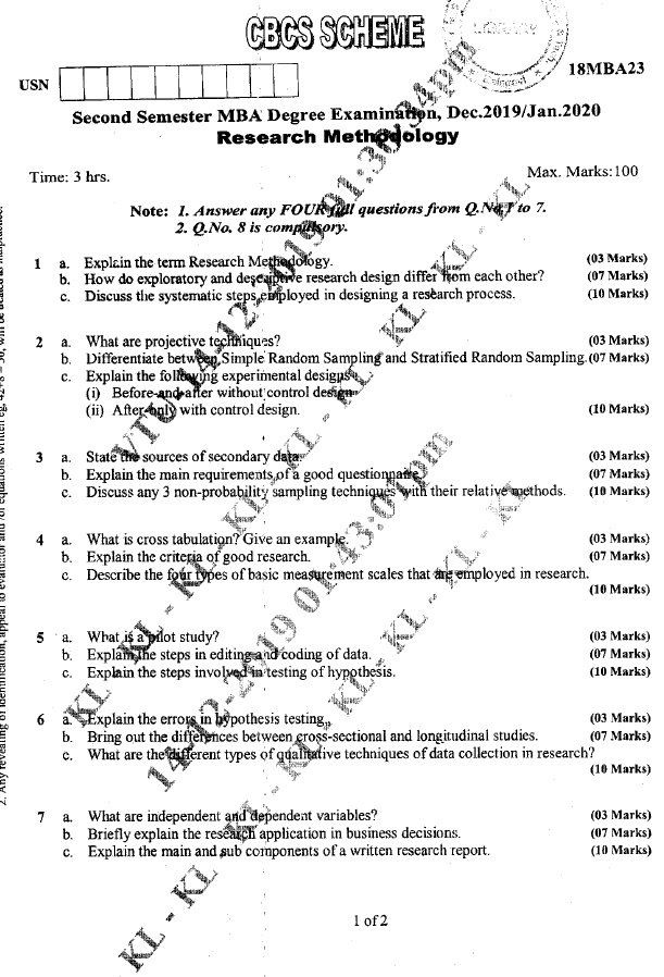 research methodology question paper with answers