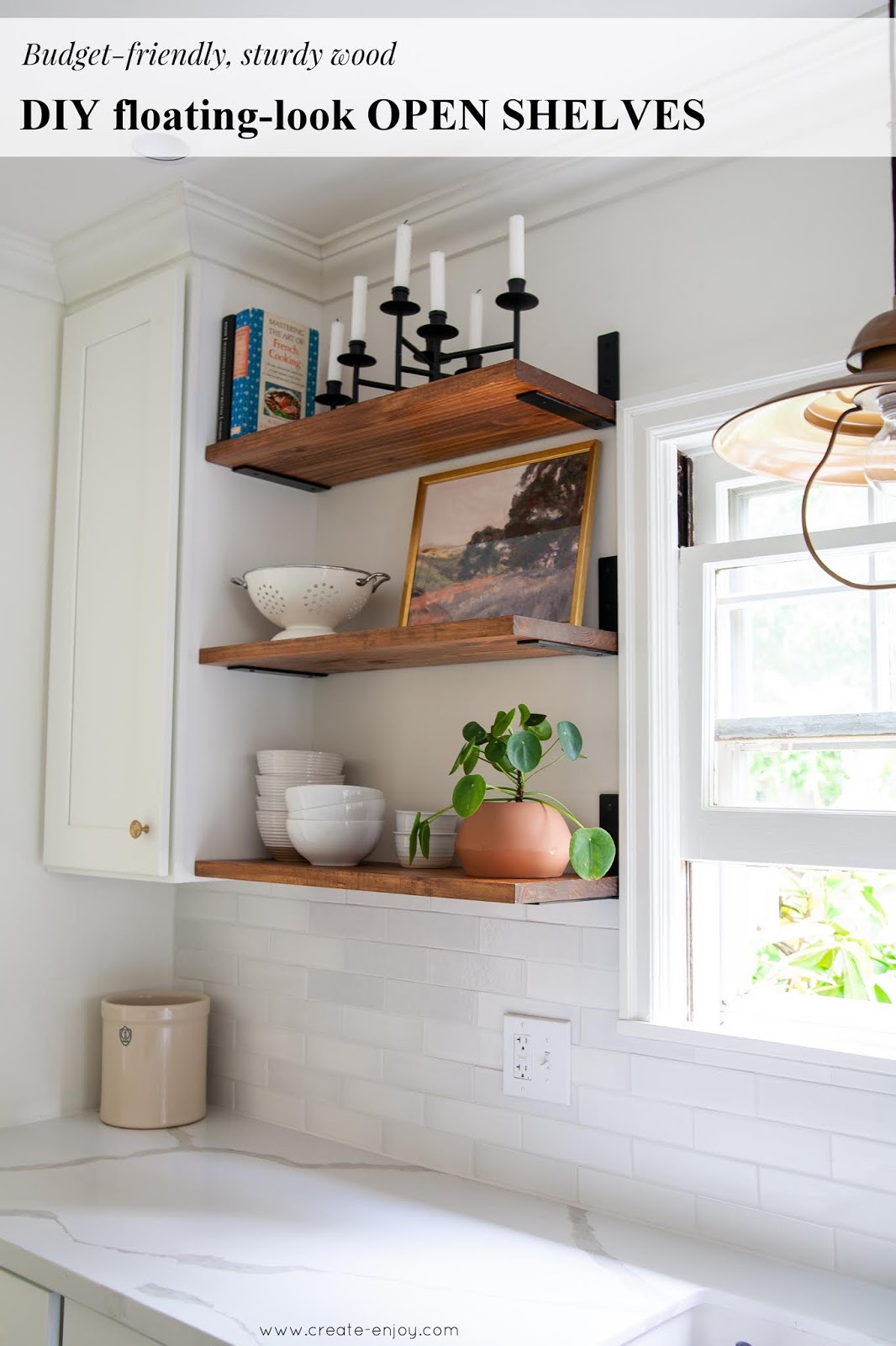 Diy Budget Friendly Floating Look Open, How To Hang Floating Shelves On Ceramic Tile