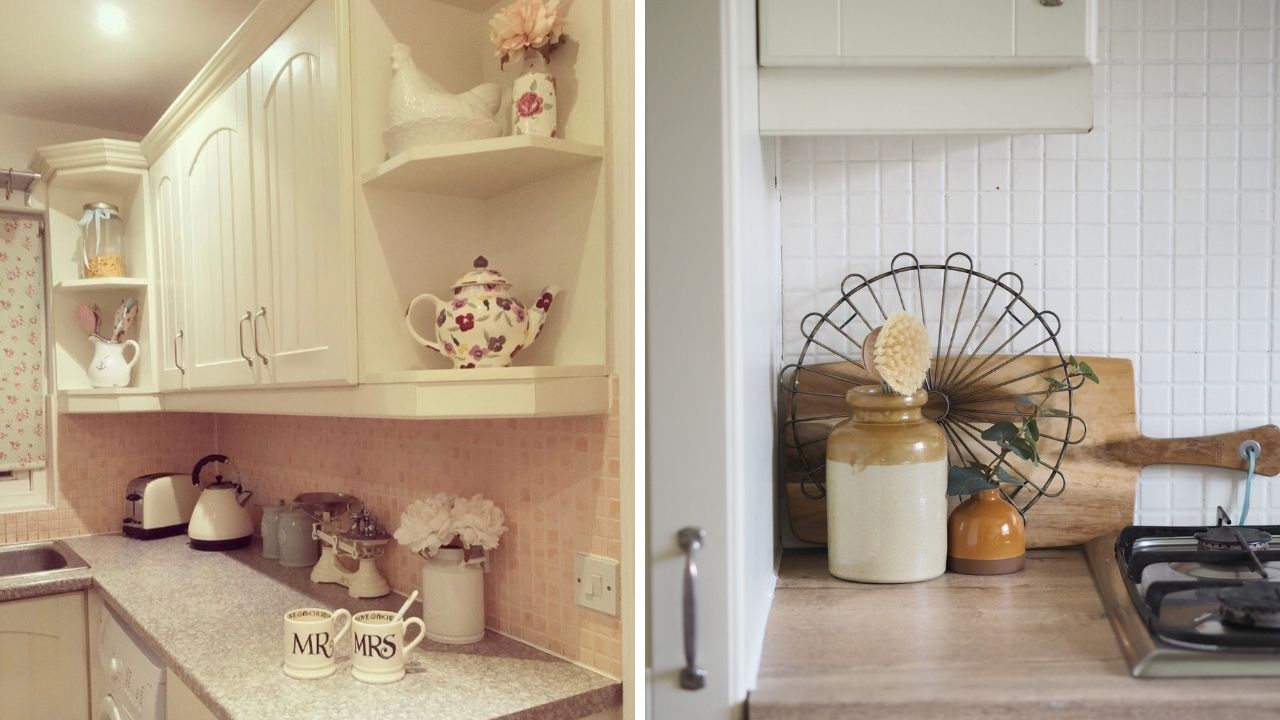 DIY budget kitchen inspiration projects from painting cupboards and tiles, to replacing flooring and using dcdix vinyl on worktops to update your home