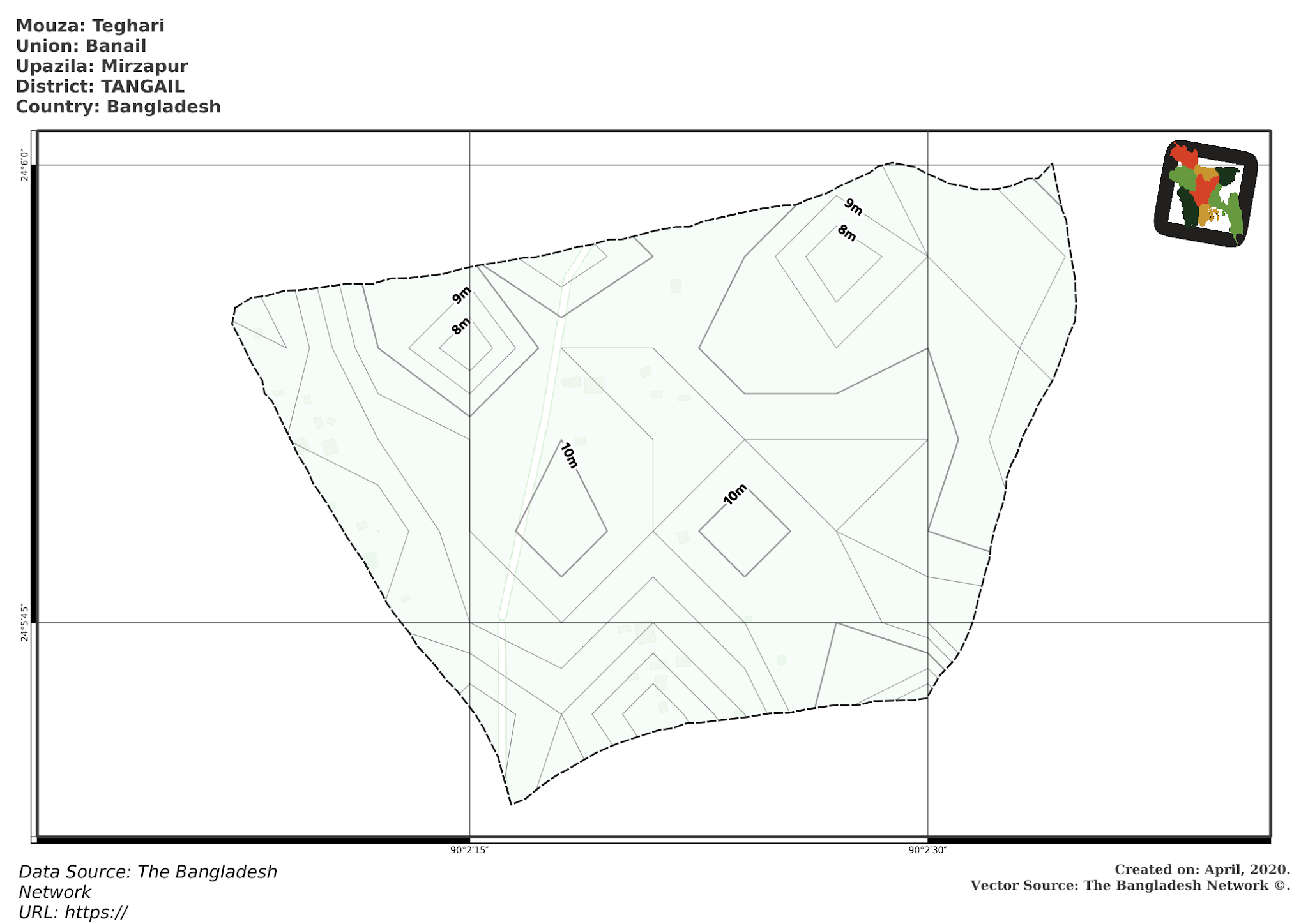 Map of Teghari Mouza of Mirzapur Upazila, TANGAIL, Bangladesh.