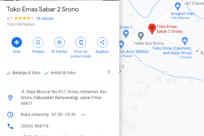 Toko Emas Sabar Srono Banyuwangi - Lihat Lokasi Maps Toko Emas Banyuwangi