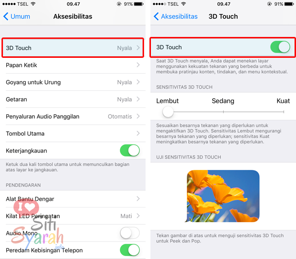 mengaktifkan fitur 3D touch iPhone 6S dan iPhone 7 Plus