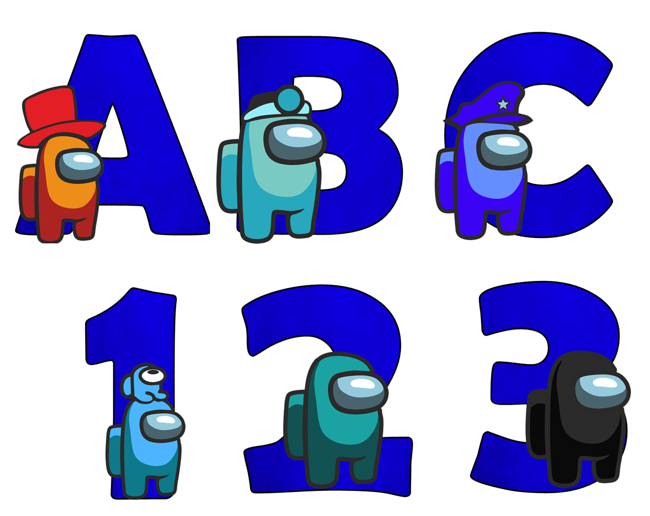 Kits imprimibles gratis Abecedario y números Among Us