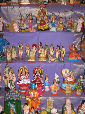 Hindu Gods and Goddesses idols arranged for Navratri Bommai Kolu Festival Pictures