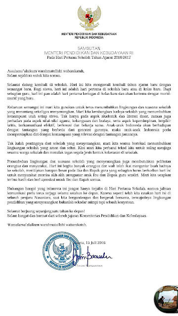 Sambutan Mendikbud Hari Pertama Masuk Sekolah | Library Pendidikan