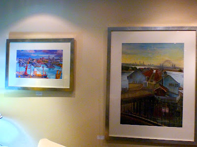 exhibition of Pyrmont paintings by industrial heritage artist Jane Bennett in the members lounge of the Australian National Maritime Museum