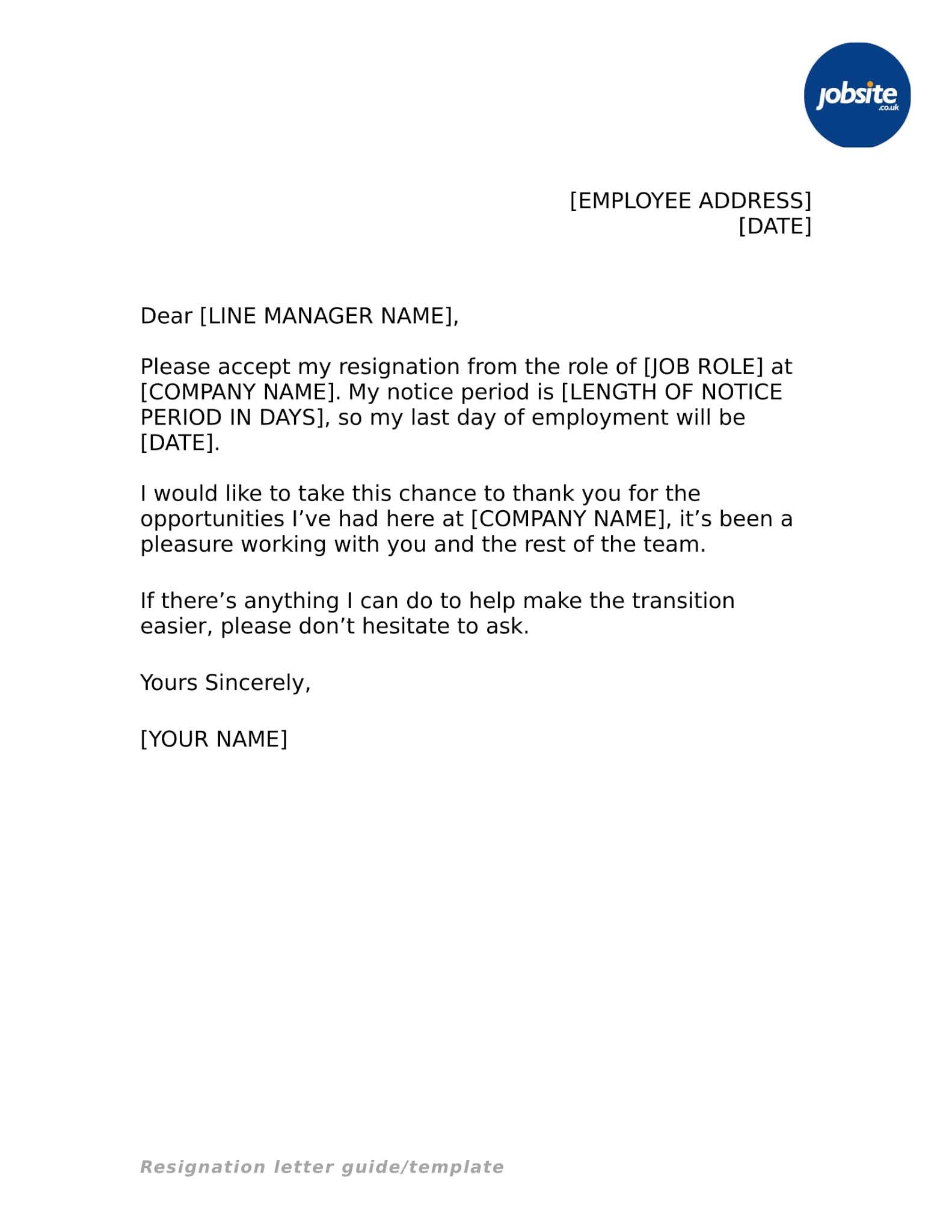Examples Of Simple Resignation Letter | Letter Template