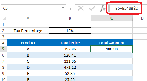 Add formula using both absolute and relative reference