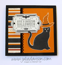 Stampin' Up! Labels to Love Halloween Cat ~ 2017 Holiday Catalog ~ Spooky Night Designer Paper + Cat Punch ~ www.juliedavison.com