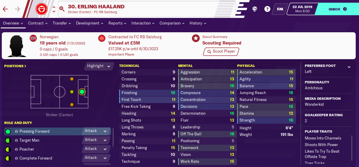 Erling Haaland: Starting Attributes in FM2020 Erling Haaland: Starting Attributes in FM2020