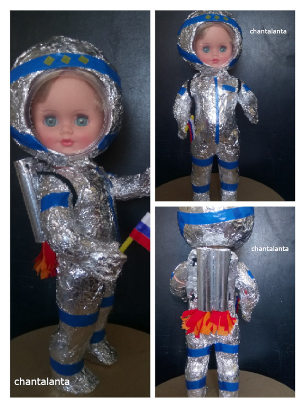 Сделать космонавта своими руками в детский сад. Детский костюм космонавт. Костюм Космонавта для куклы. Поделка космонавт. Космонавт поделка своими руками.