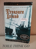 Photograph of the cover of Treasure Island. Paperback version released by Aladdin; Feb 1, 2000