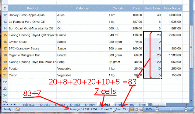 Useful of Excel Status Bar 