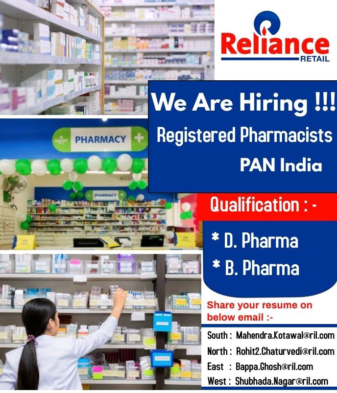Reliance Pharmacy Opening for Pharmacist All over India