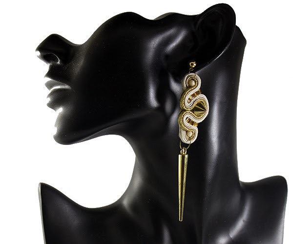 gold and beige soutache earrings, soutache handmade jewelry