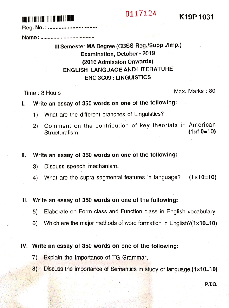 Kannur University MA. ENGLISH LANGUAGE AND LITERATURE ENG3C09