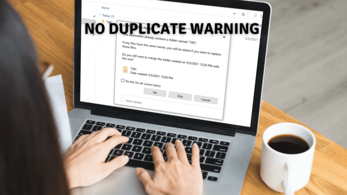 Предупреждение об отсутствии дубликатов при копировании или перемещении файлов и папок