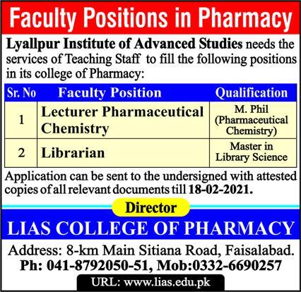 Lyallpur Institute of Advanced Studies LIAS Faculty Jobs 2021