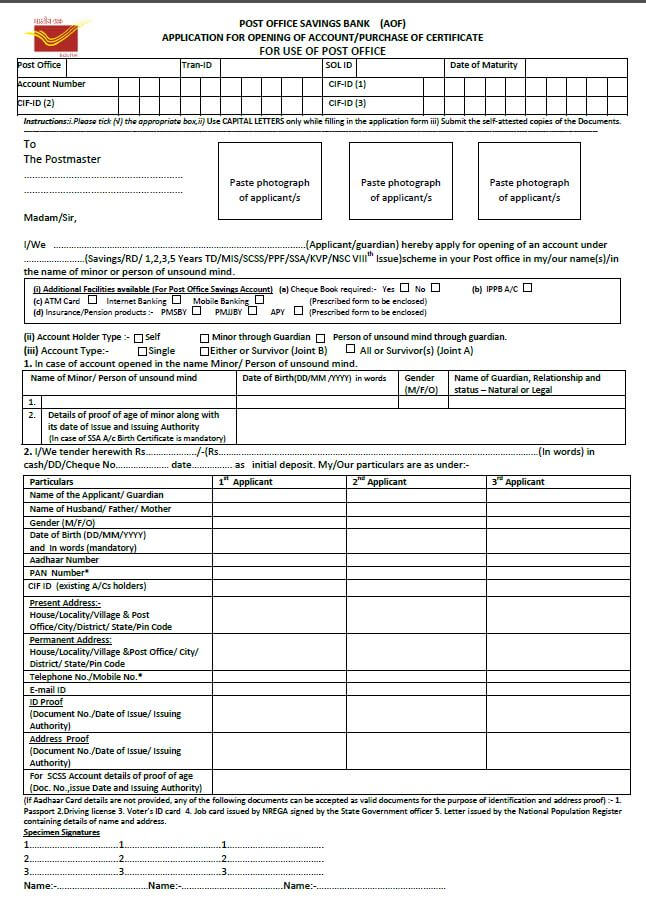 revised post office account opening form