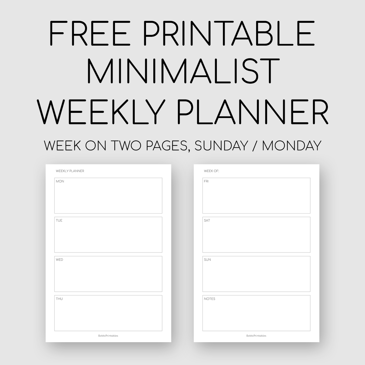 Printable Minimalist Weekly Planner Week On Two Pages