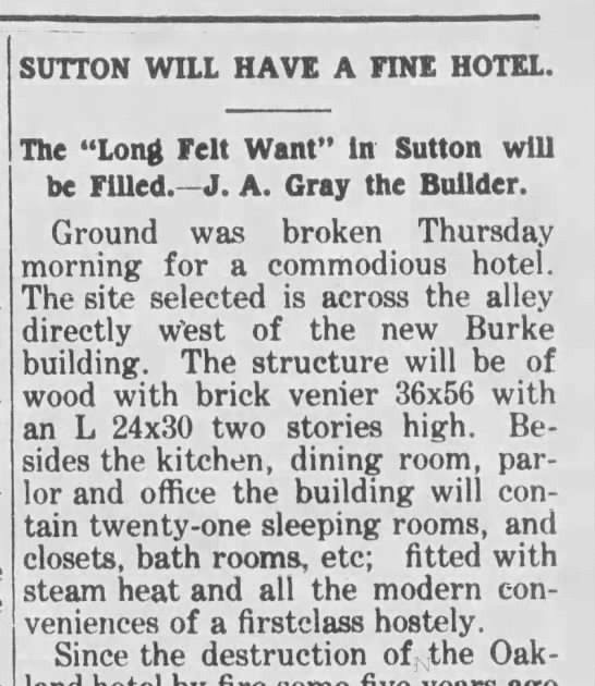 Sutton Nebraska Museum New Sutton Hotel 1907