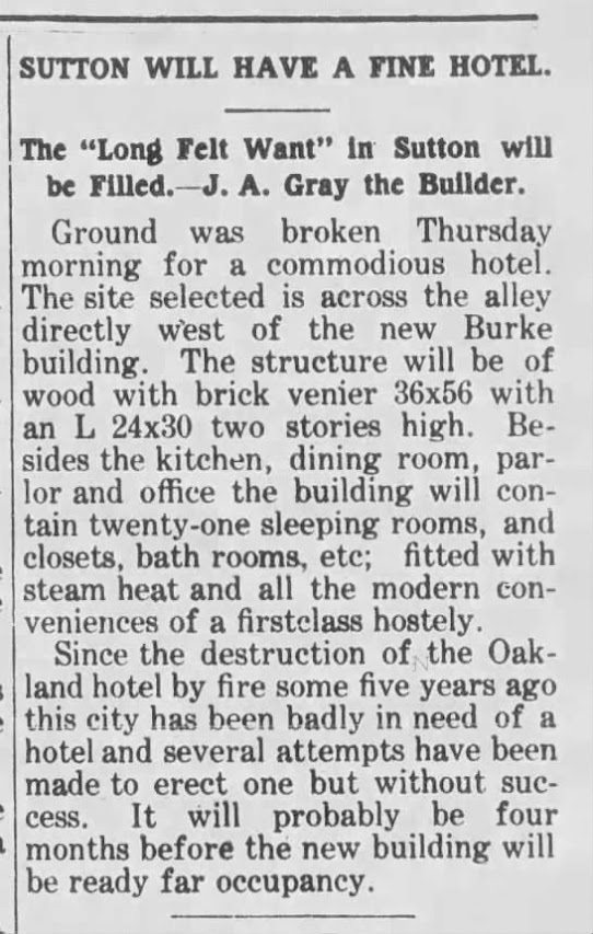 Sutton Nebraska Museum New Sutton Hotel 1907