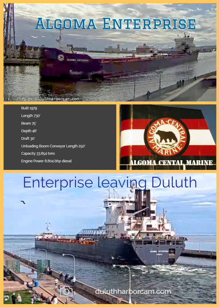 Duluth Harbor Cam Algoma Enterprise departed Duluth 10/01/2019