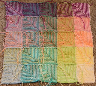 Back of Second Quadrant of Hue Shift Afghan with ends not woven in yet