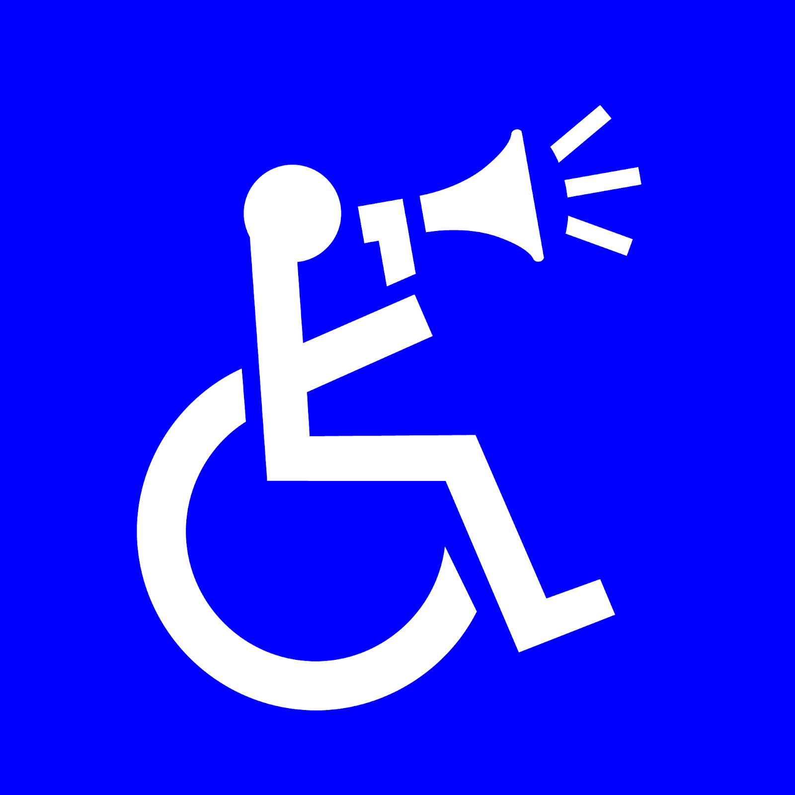 Profile photo: Wheelchair symbol with the person speaking into a megaphone.