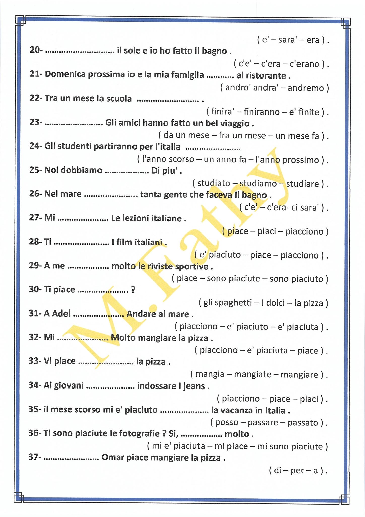 مراجعة وتوقعات أسئلة اللغة الايطالية للثانوية العامة مستر علي عاشور 3