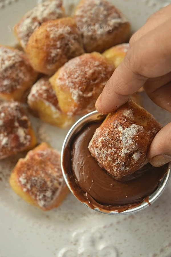 cinnamon sugar soft pretzels dipped in chocolate dip