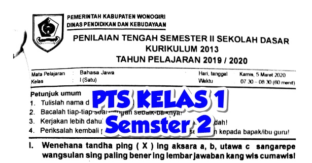 Soal PTS Kelas 1 Semester 2 Bahasa Jawa Terbaru Tahun Ajaran 2020/2021