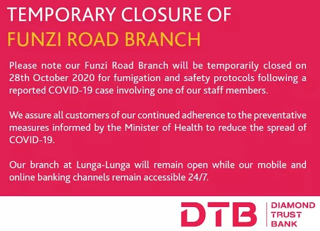 DTB Bank Funzi Road Branch Closure Notice