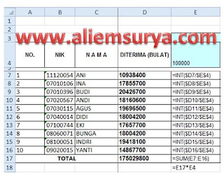 Cara Membagi Pecahan Nominal Uang Menggunakan Rumus Excel ~ Aliems� Journey