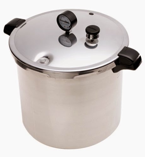 Presto 01781 23-Quart Pressure Canner & Cooker, review features, heavy duty aluminum for fast even heating, strong lock down steel lid, stay cool handles, pressure dial gauge