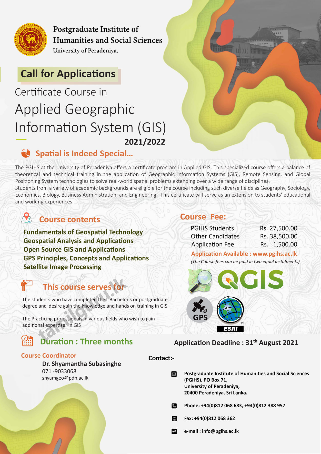 Certificate Course in Applied Geographic Information System (GIS) - University of Peradeniya