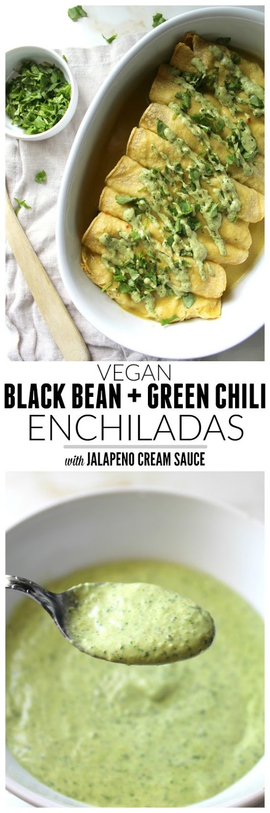 These Black Bean Green Chili Vegan Enchiladas with Jalapeño Cream Sauce are the answer to creamy enchiladas without using vegan cheese. These Black Bean Green Chili Vegan Enchiladas with Jalapeño Cream Sauce are the answer to creamy enchiladas without using vegan cheese.