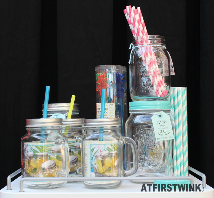 HEMA mason jars, striped paper straws and cocktail stirrers