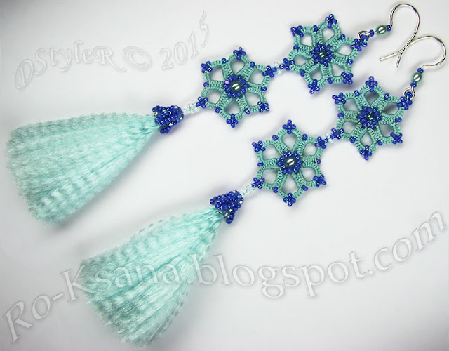 Frivolite Earrings with Tassels & Ndebele flowers
Серьги в технике анкарс с кистями и ндебеле цветами 
“Scilla Siberica” “Пролеска”