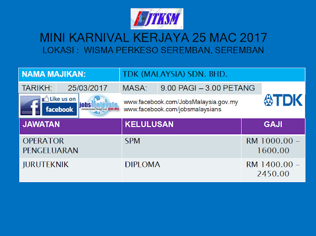 Kekosongan Jawatan TDK (Malaysia) Sdn. Bhd.