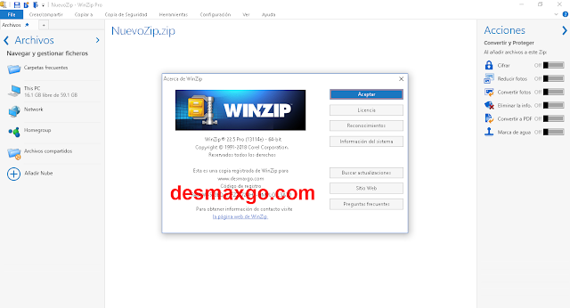 Descargar WinZip - estado de licencia